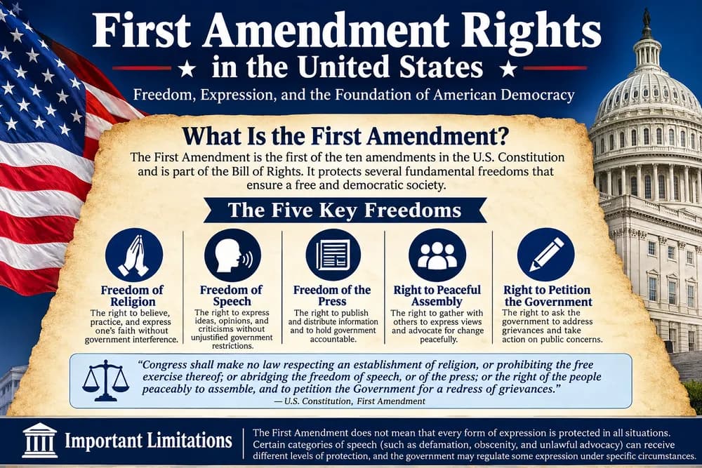 First Amendment Rights in the United States: Freedom of Speech, Religion, Press, and More